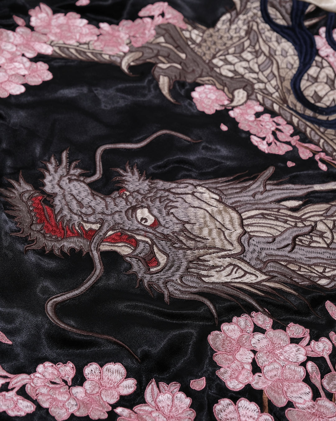 Japanese Repro Souvenir Jacket, Reversible, XL, Karakuri, Dragon with Pink Sakura on Black