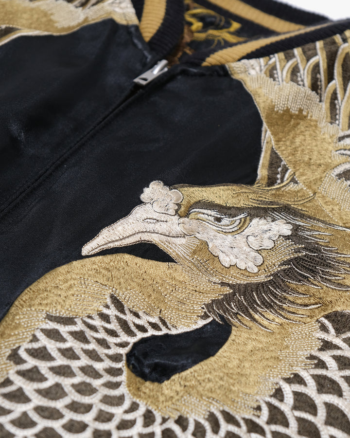 Japanese Repro Souvenir Jacket, Reversible, XL, Japanese Classic Script, Black and Gold Phoenix