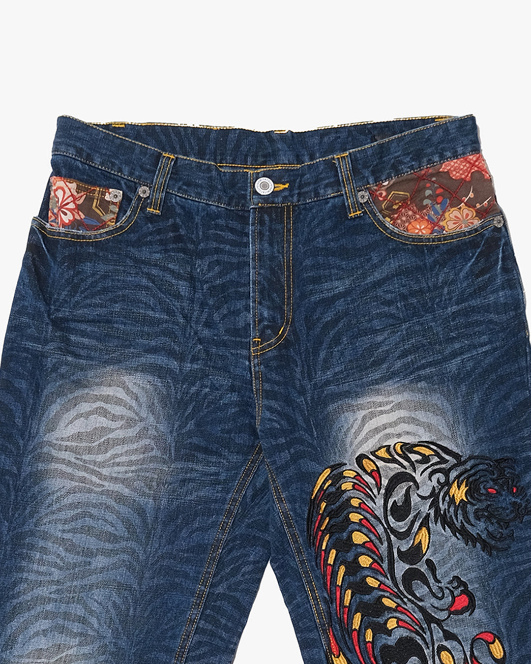 Japanese Repro Denim Jeans, XL, Namitatsu, Dark Wash/Embroidere Tiger