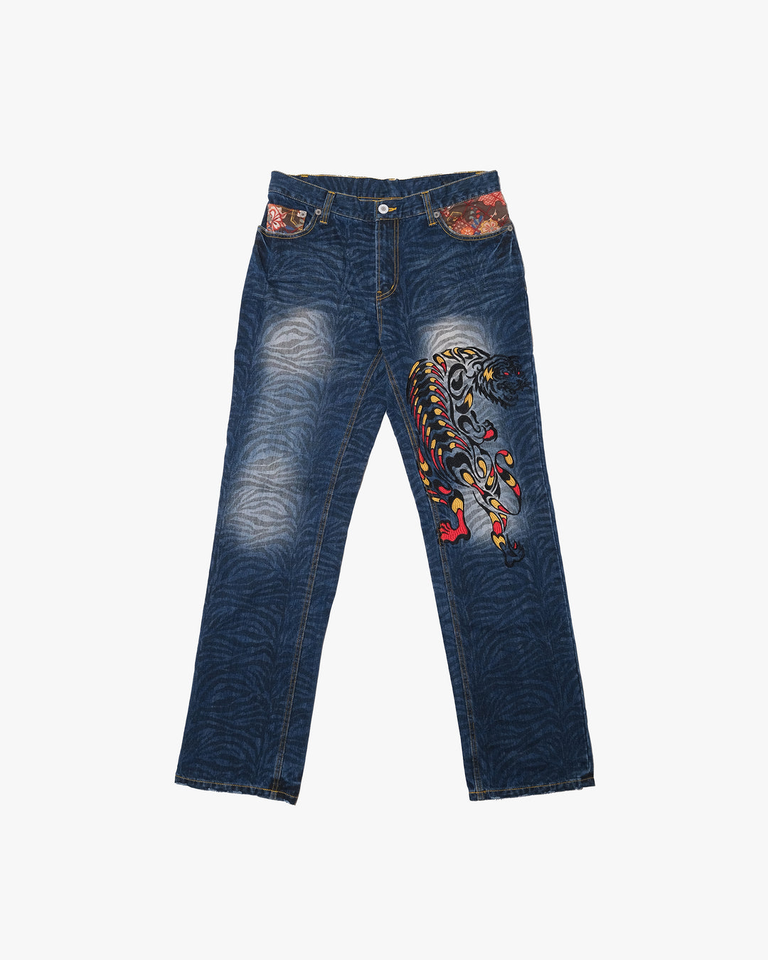Japanese Repro Denim Jeans, XL, Namitatsu, Dark Wash/Embroidere Tiger