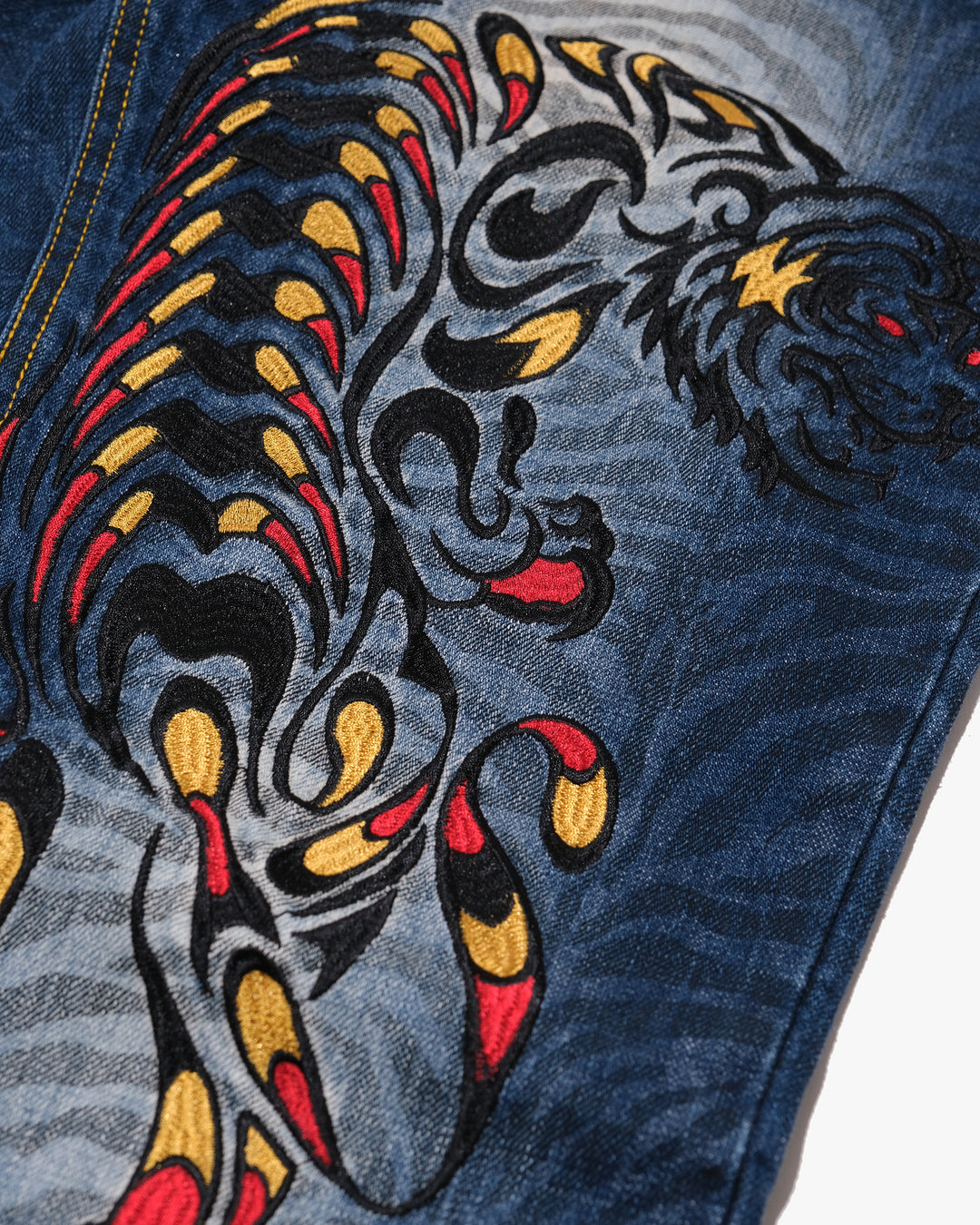Japanese Repro Denim Jeans, XL, Namitatsu, Dark Wash/Embroidere Tiger