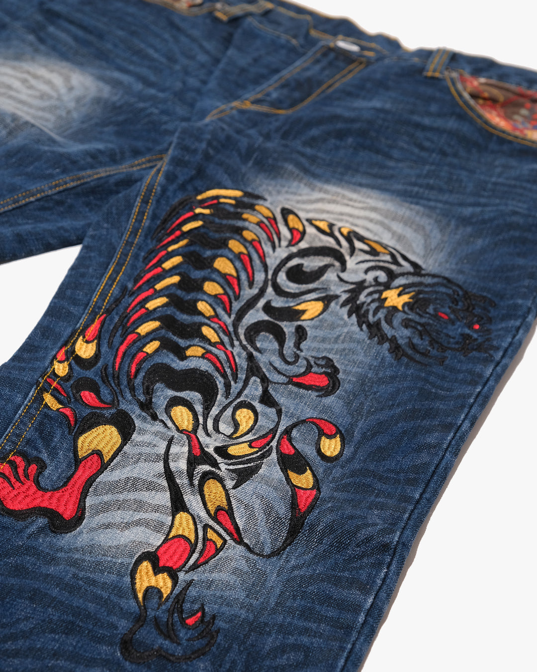 Japanese Repro Denim Jeans, XL, Namitatsu, Dark Wash/Embroidere Tiger