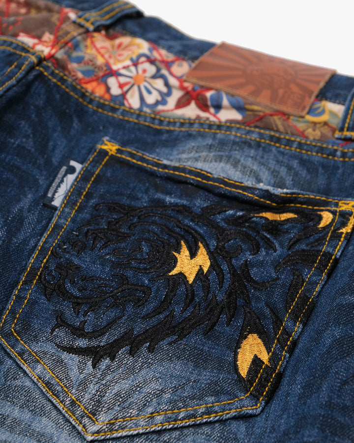Japanese Repro Denim Jeans, XL, Namitatsu, Dark Wash/Embroidere Tiger