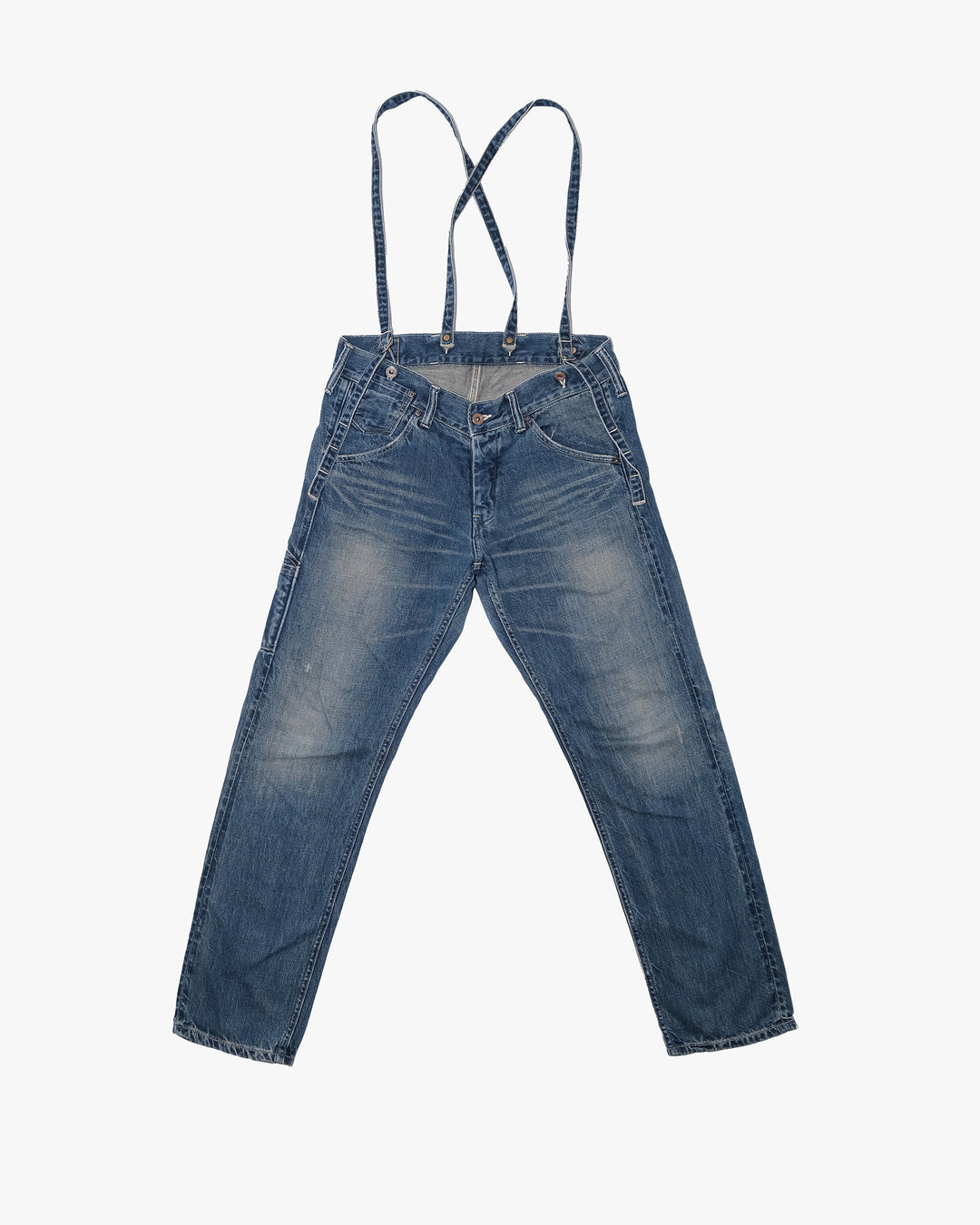 Japanese Repro Denim Jeans with Suspenders, W32, Johnbull Faded Denim