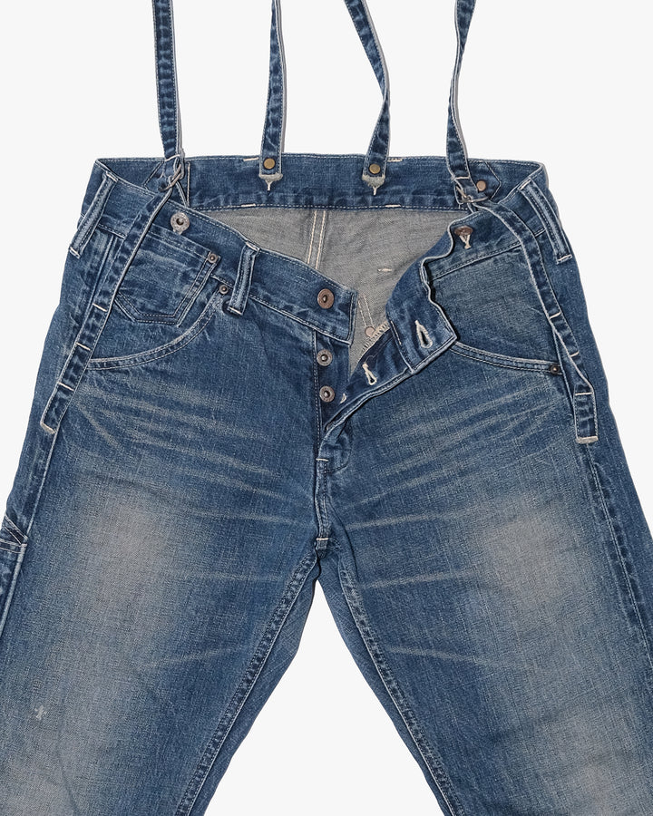 Japanese Repro Denim Jeans with Suspenders, W32, Johnbull Faded Denim