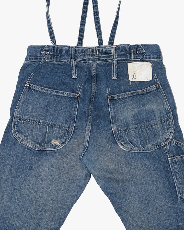 Japanese Repro Denim Jeans with Suspenders, W32, Johnbull Faded Denim