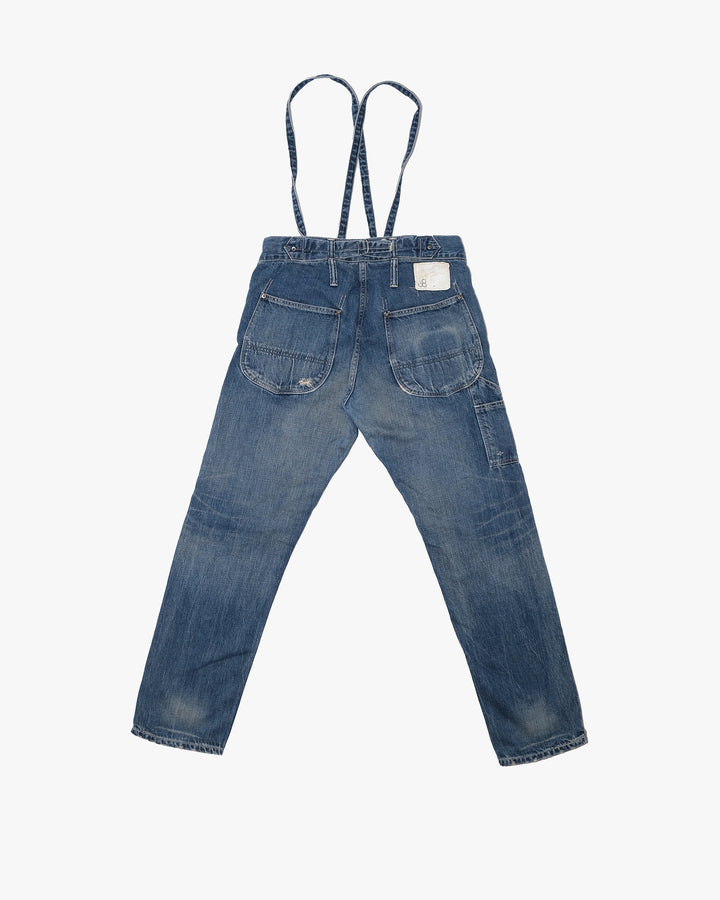 Japanese Repro Denim Jeans with Suspenders, W32, Johnbull Faded Denim