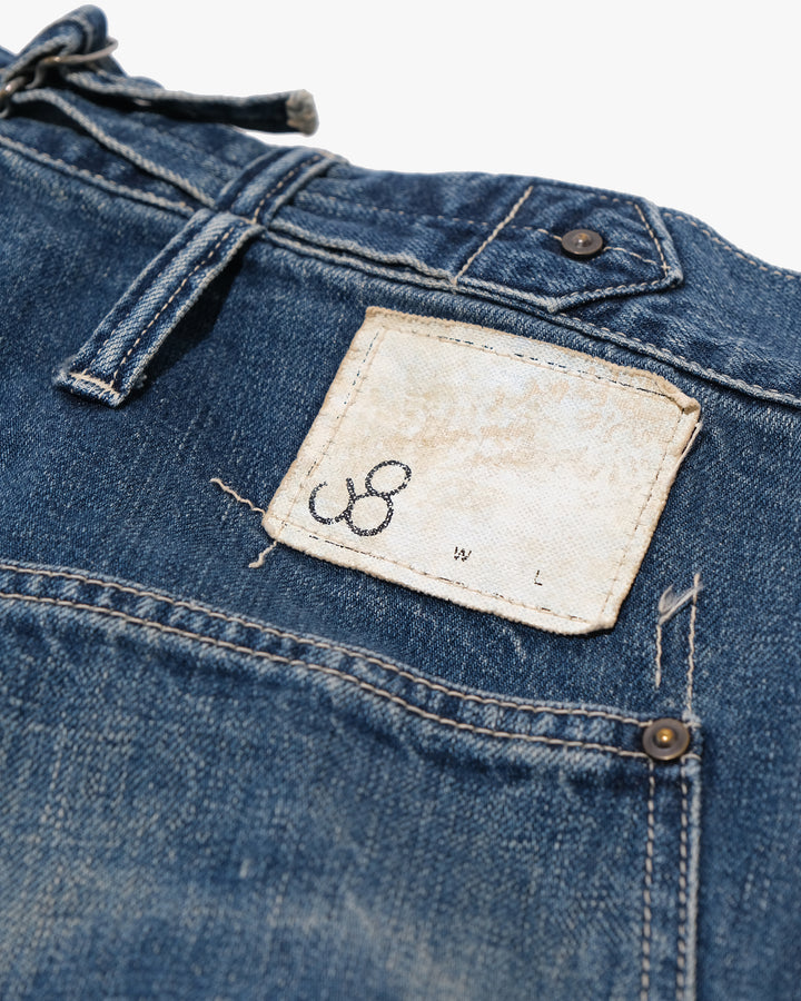 Japanese Repro Denim Jeans with Suspenders, W32, Johnbull Faded Denim