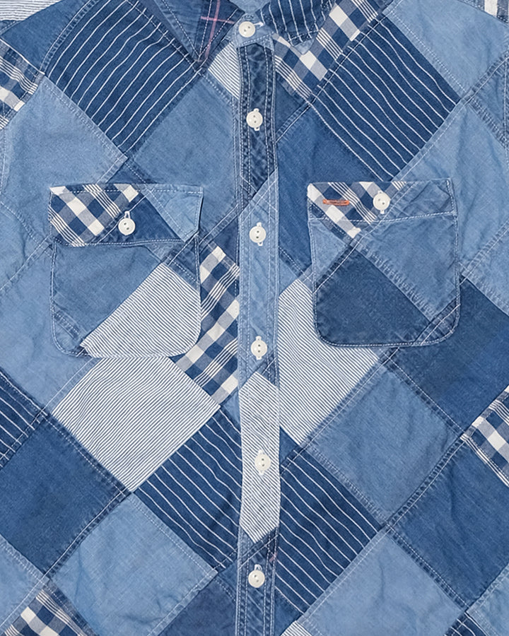 Japanese Repro Chambray Shirt, M, Kriff Mayer, Blue Patchwork