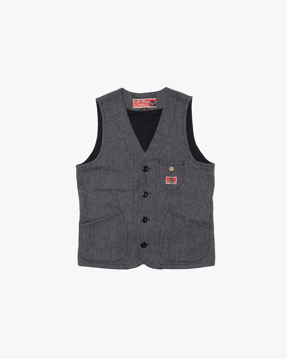 Japanese Repro Vest, S, Cat's Paw, Herringbone Wool Work Vest
