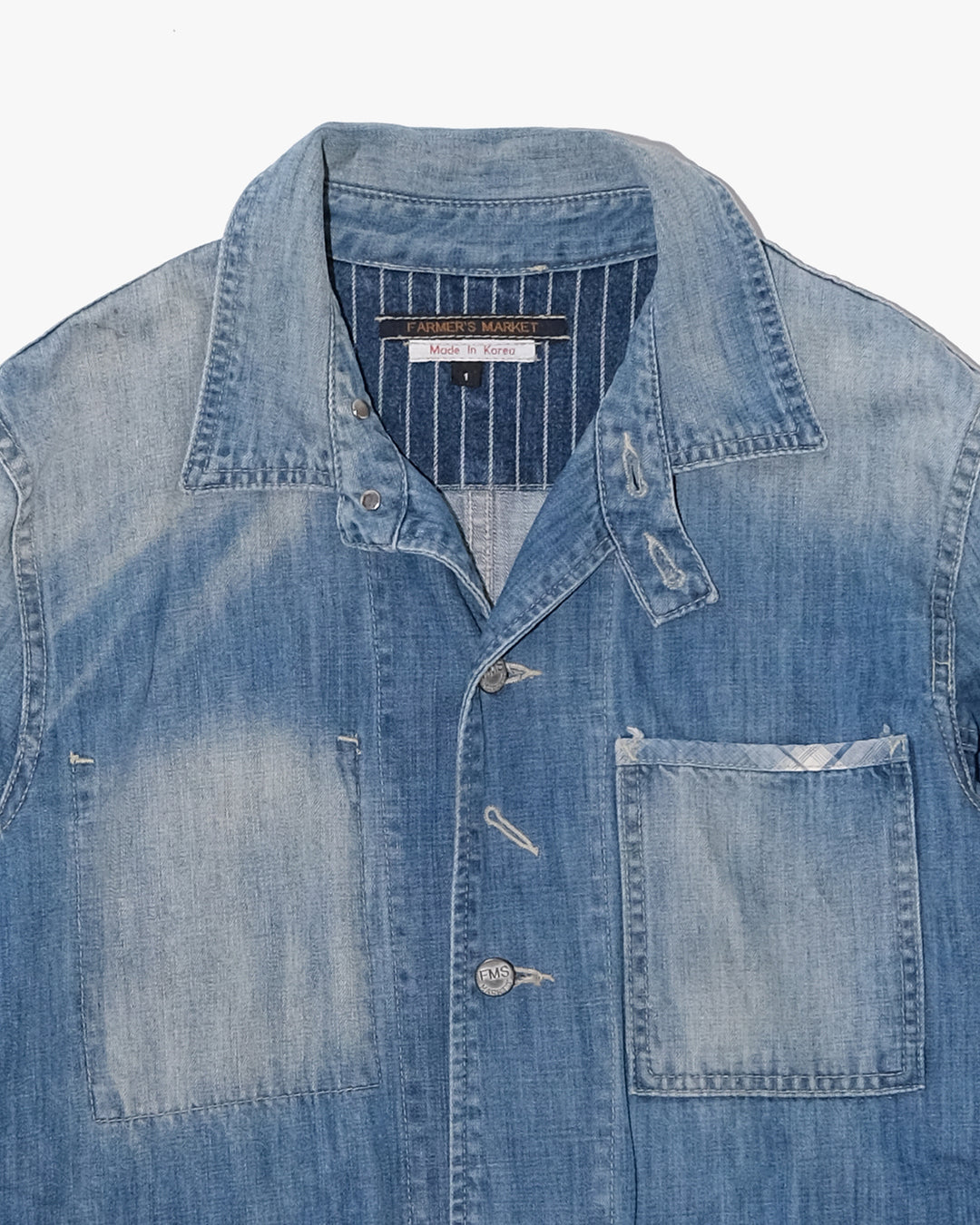 Japanese Repro Denim Coverall, M, Farmers Market, Light Wash Blue with Elbow Patches