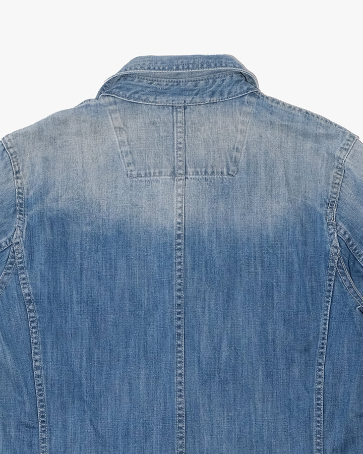 Japanese Repro Denim Coverall, M, Farmers Market, Light Wash Blue with Elbow Patches
