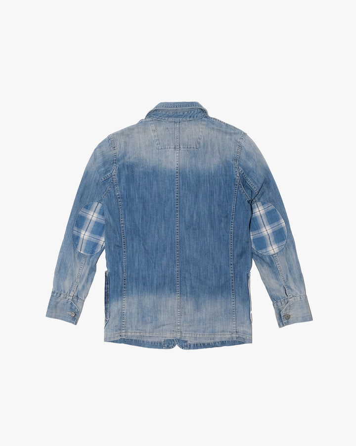 Japanese Repro Denim Coverall, M, Farmers Market, Light Wash Blue with Elbow Patches