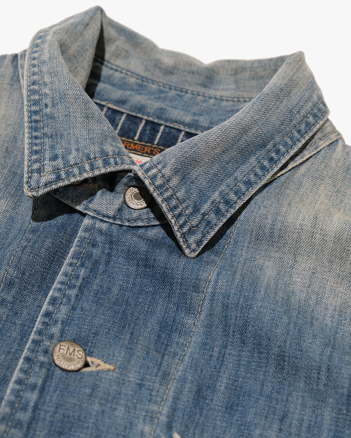 Japanese Repro Denim Coverall, M, Farmers Market, Light Wash Blue with Elbow Patches