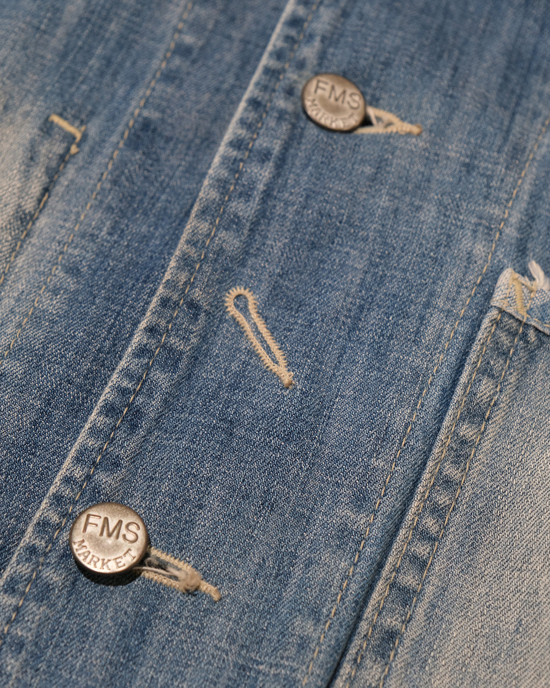 Japanese Repro Denim Coverall, M, Farmers Market, Light Wash Blue with Elbow Patches