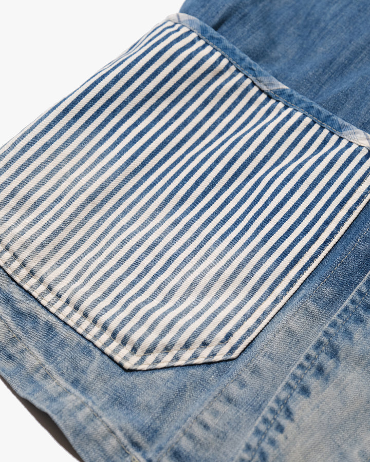 Japanese Repro Denim Coverall, M, Farmers Market, Light Wash Blue with Elbow Patches