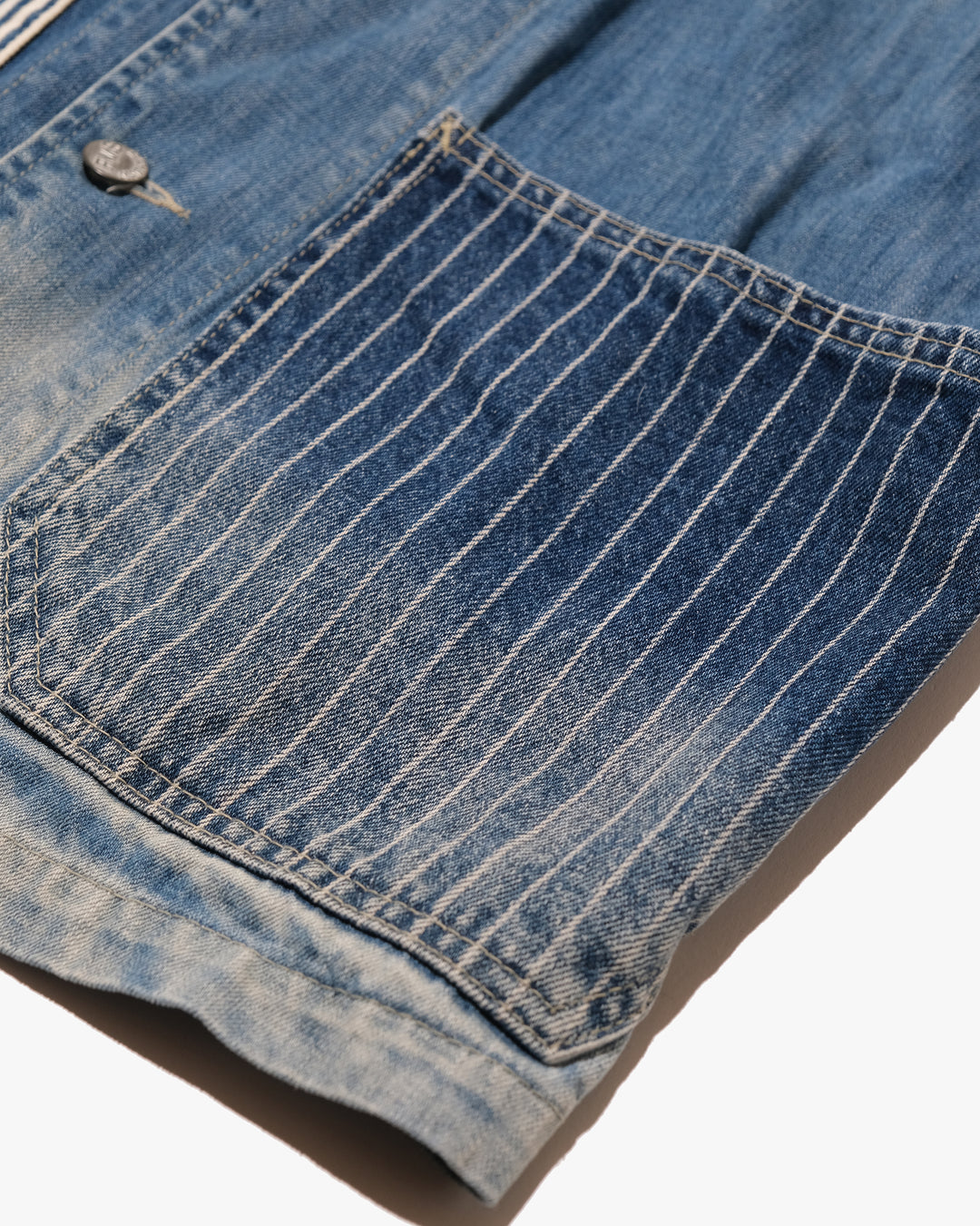 Japanese Repro Denim Coverall, M, Farmers Market, Light Wash Blue with Elbow Patches