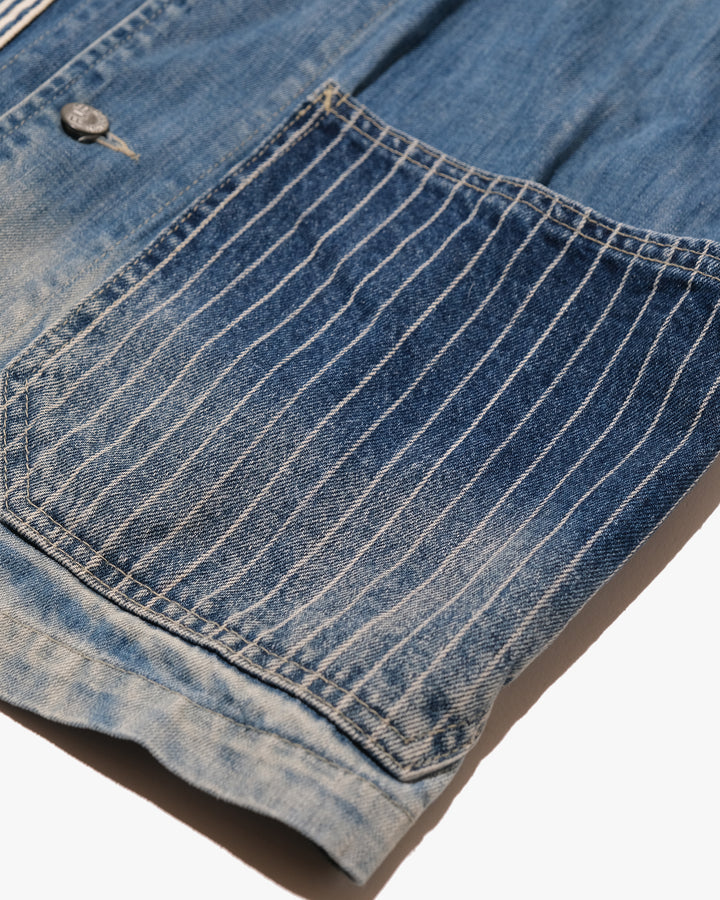 Japanese Repro Denim Coverall, M, Farmers Market, Light Wash Blue with Elbow Patches