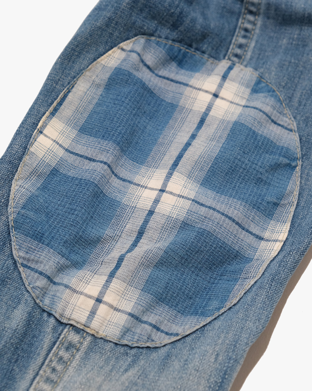Japanese Repro Denim Coverall, M, Farmers Market, Light Wash Blue with Elbow Patches