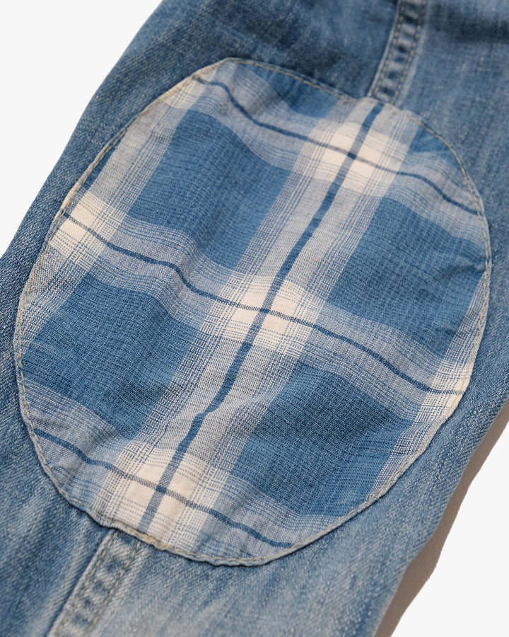 Japanese Repro Denim Coverall, M, Farmers Market, Light Wash Blue with Elbow Patches
