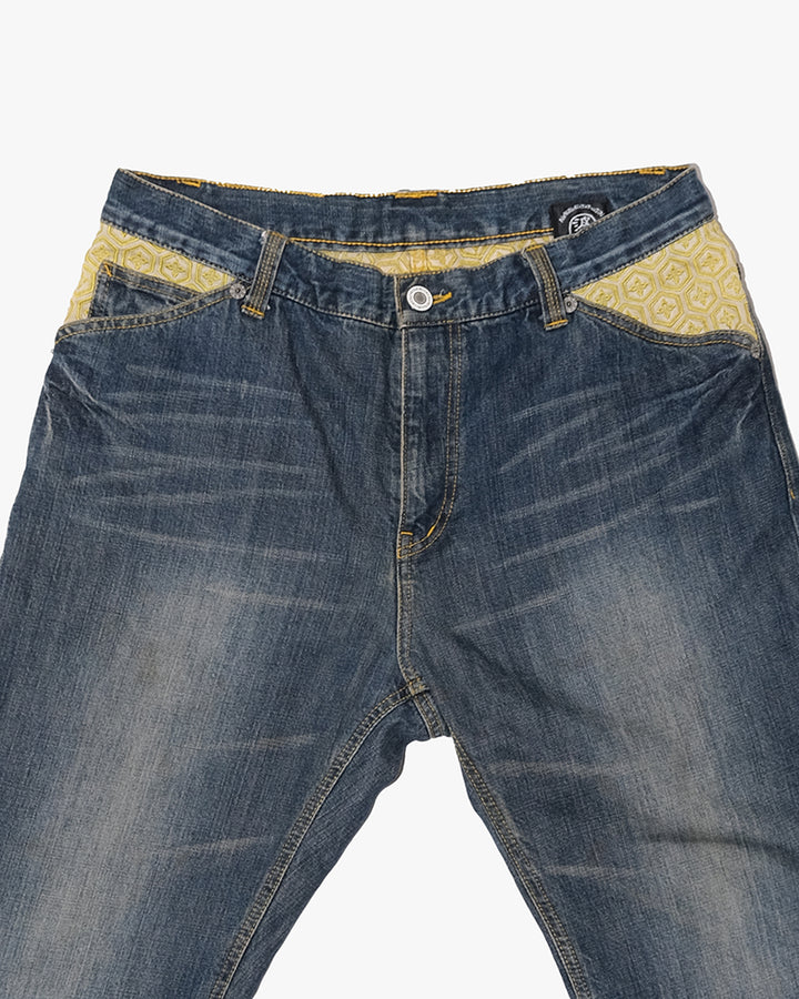 Japanese Repro Denim Jeans, XL, Namitatsu, Wave Embroidery