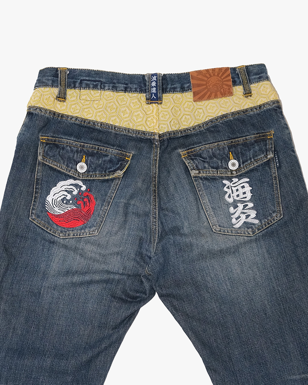 Japanese Repro Denim Jeans, XL, Namitatsu, Wave Embroidery