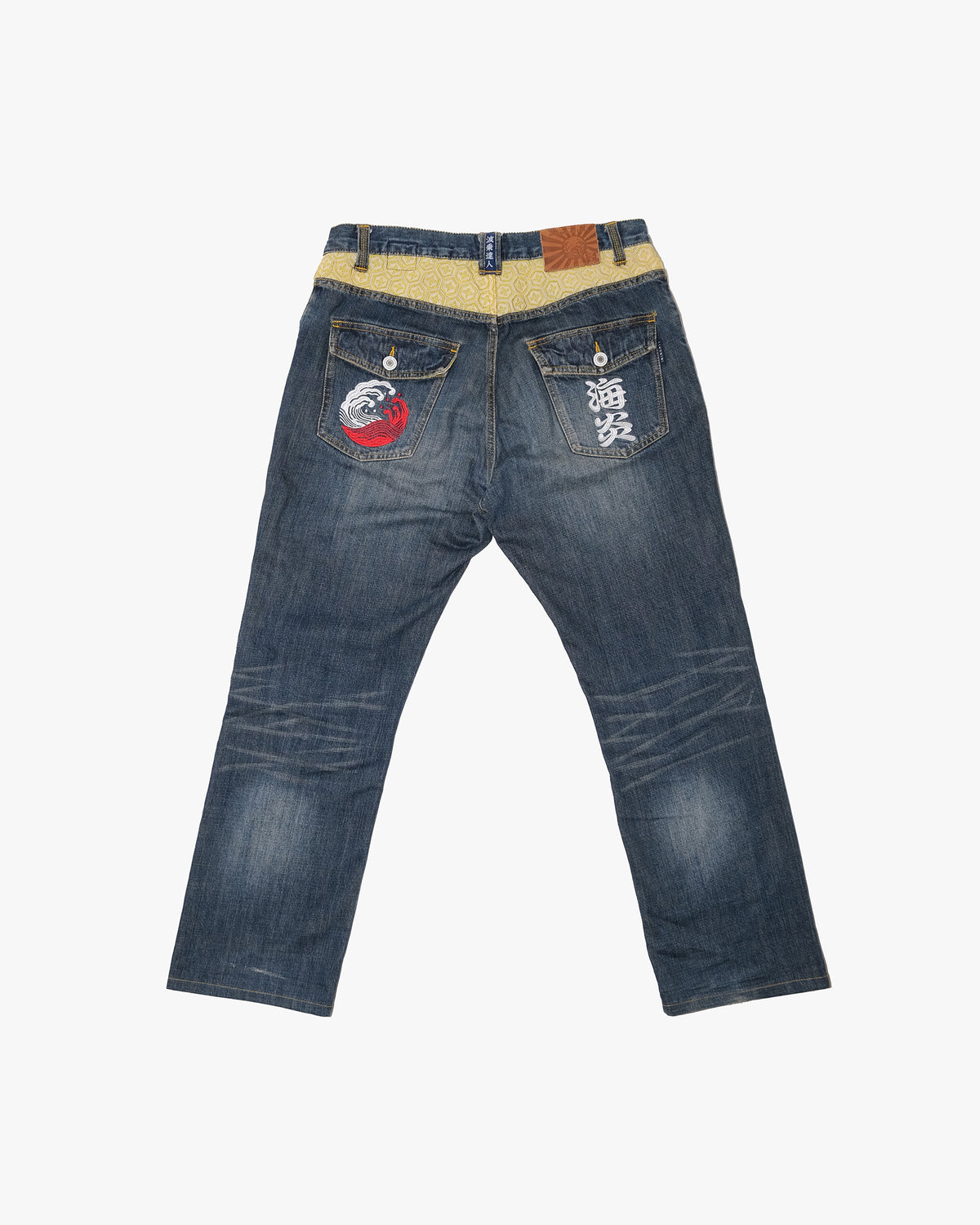 Japanese Repro Denim Jeans, XL, Namitatsu, Wave Embroidery