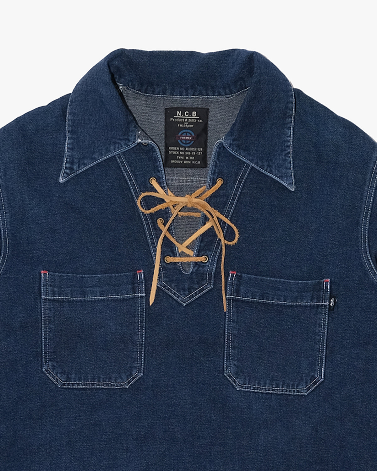 Japanese Repro Long-Sleeve Shirt, M, NICOLE, Dark Wash Denim Lace-Up Pullover