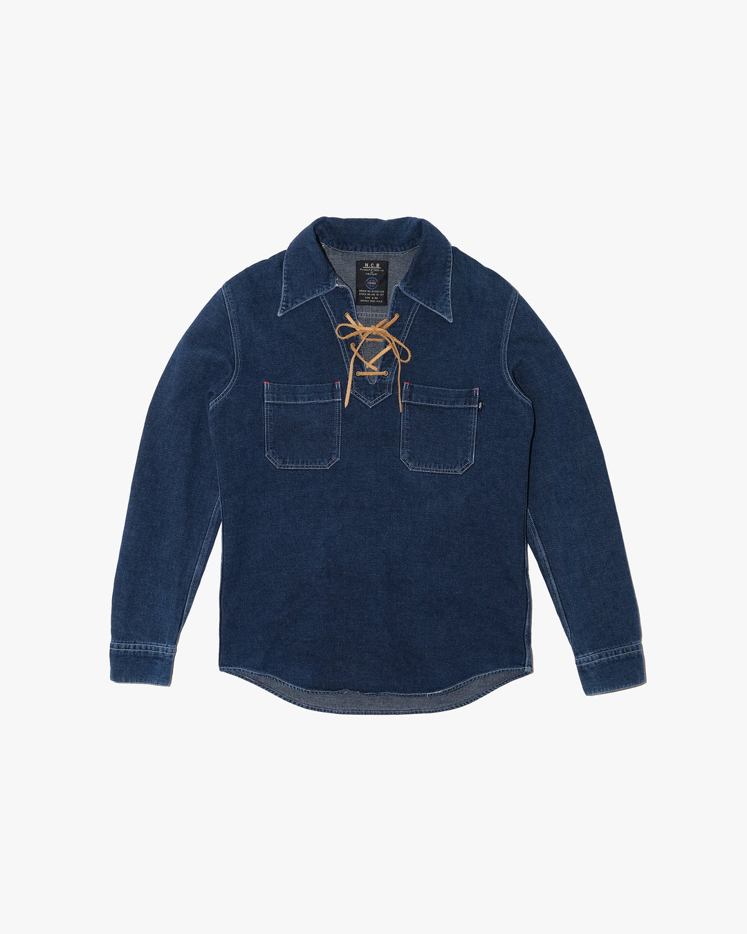Japanese Repro Long-Sleeve Shirt, M, NICOLE, Dark Wash Denim Lace-Up Pullover