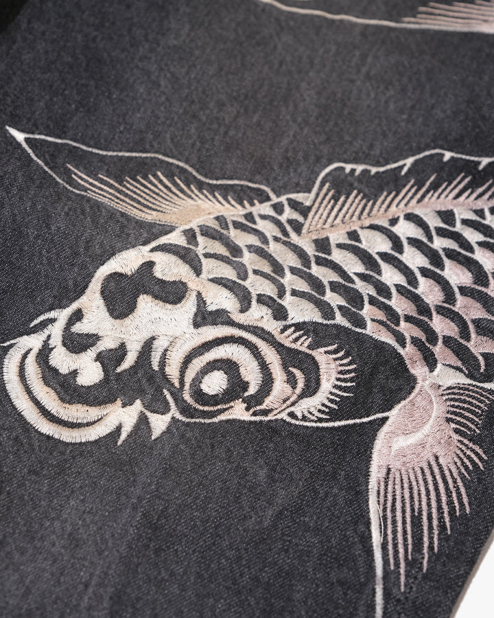 Japanese Repro Denim Jeans, W34, Hanatabi, Print Wave Embroidered Koi