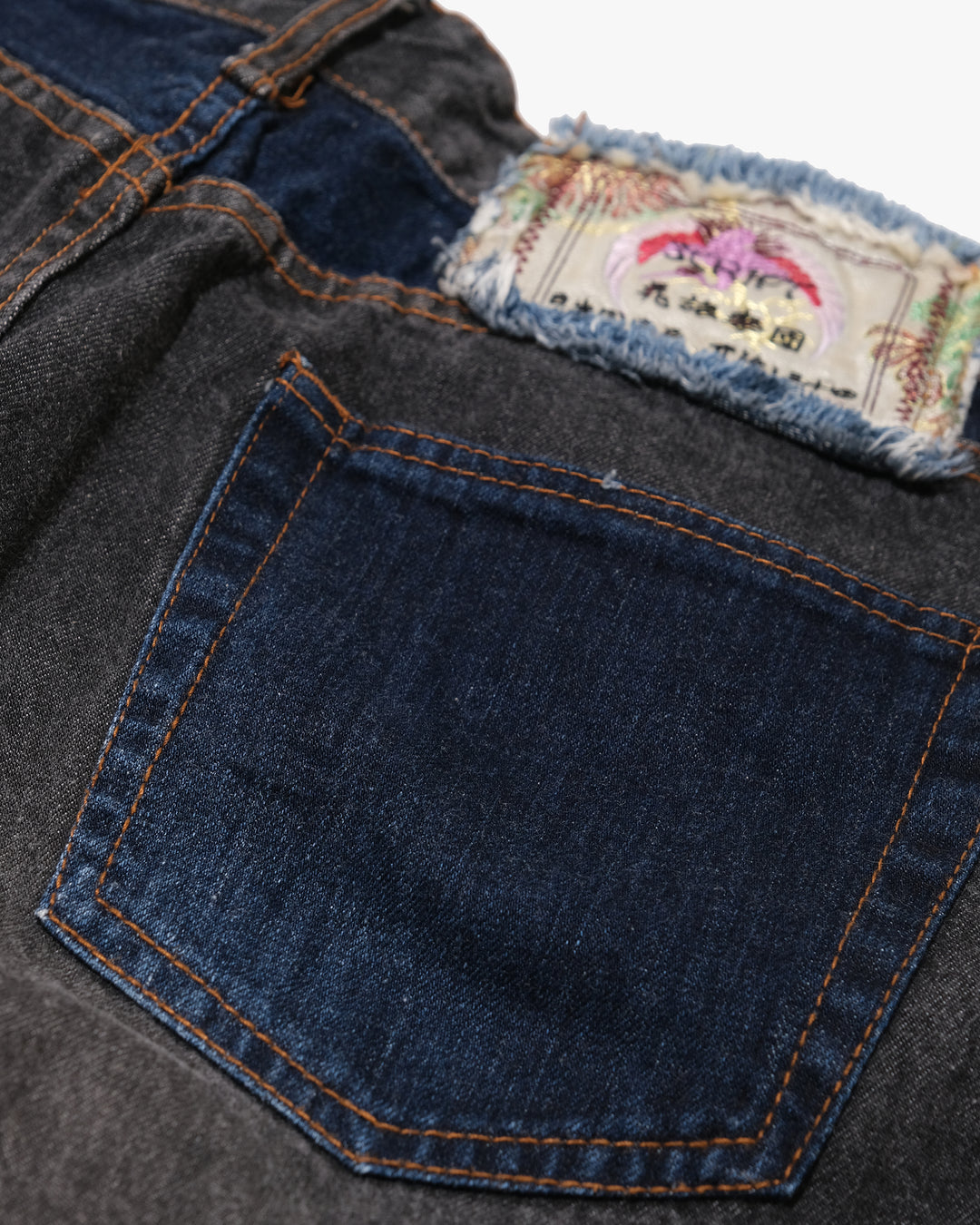 Japanese Repro Denim Jeans, W34, Hanatabi, Print Wave Embroidered Koi
