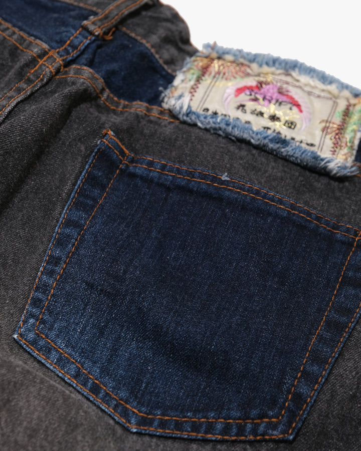 Japanese Repro Denim Jeans, W34, Hanatabi, Print Wave Embroidered Koi
