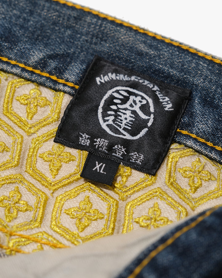Japanese Repro Denim Jeans, XL, Namitatsu, Wave Embroidery