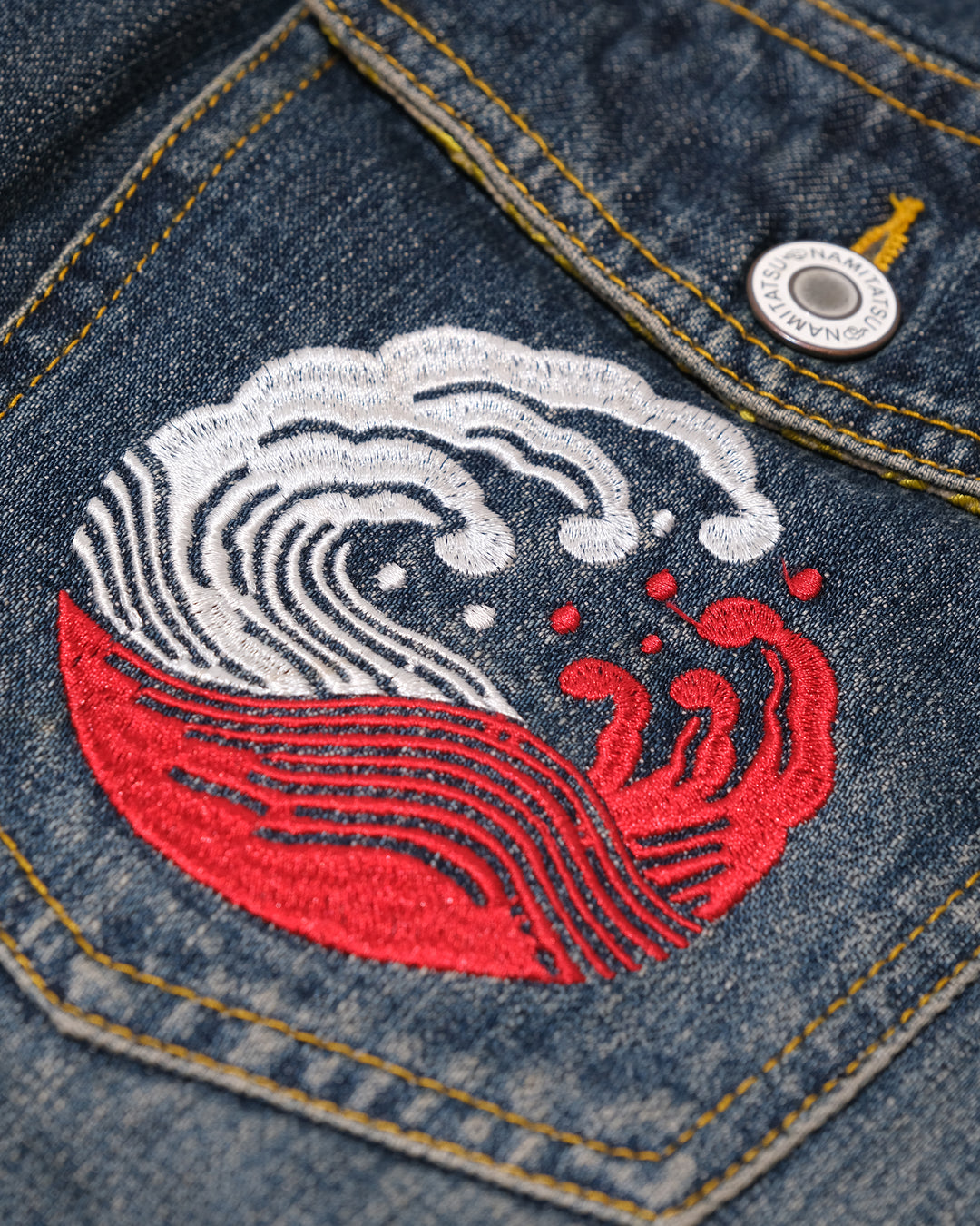 Japanese Repro Denim Jeans, XL, Namitatsu, Wave Embroidery