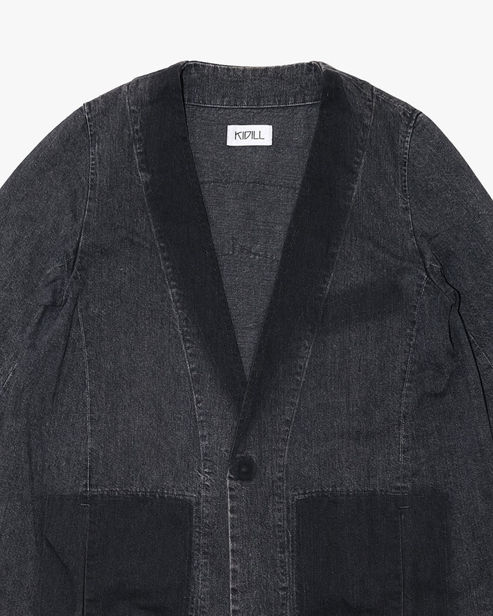 Japanese Repro Denim Coat, 44, KIDILL, Black Collarless