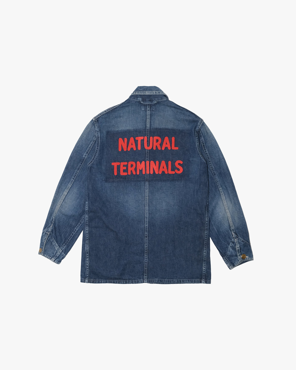 Japanese Repro Denim Work Jacket, S, Blue Blue, Indigo with Embroidered Lettering