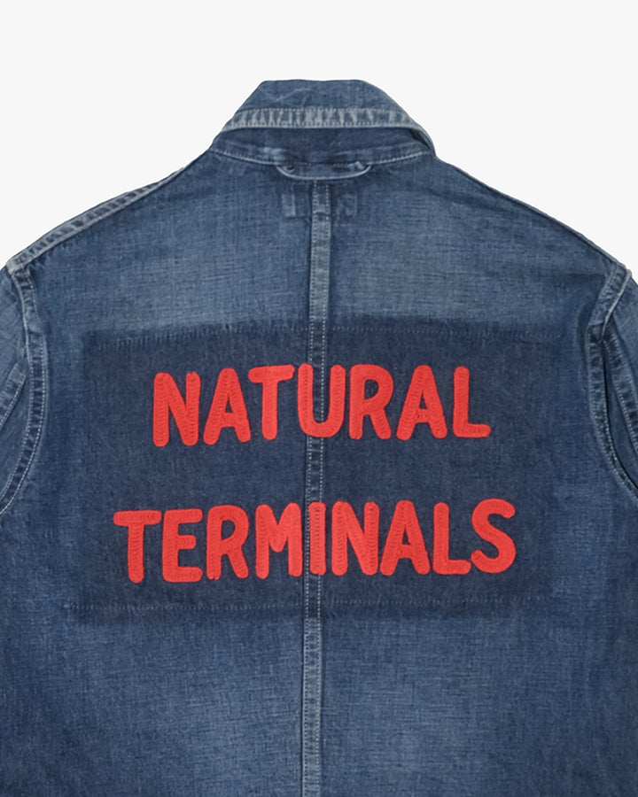Japanese Repro Denim Work Jacket, S, Blue Blue, Indigo with Embroidered Lettering