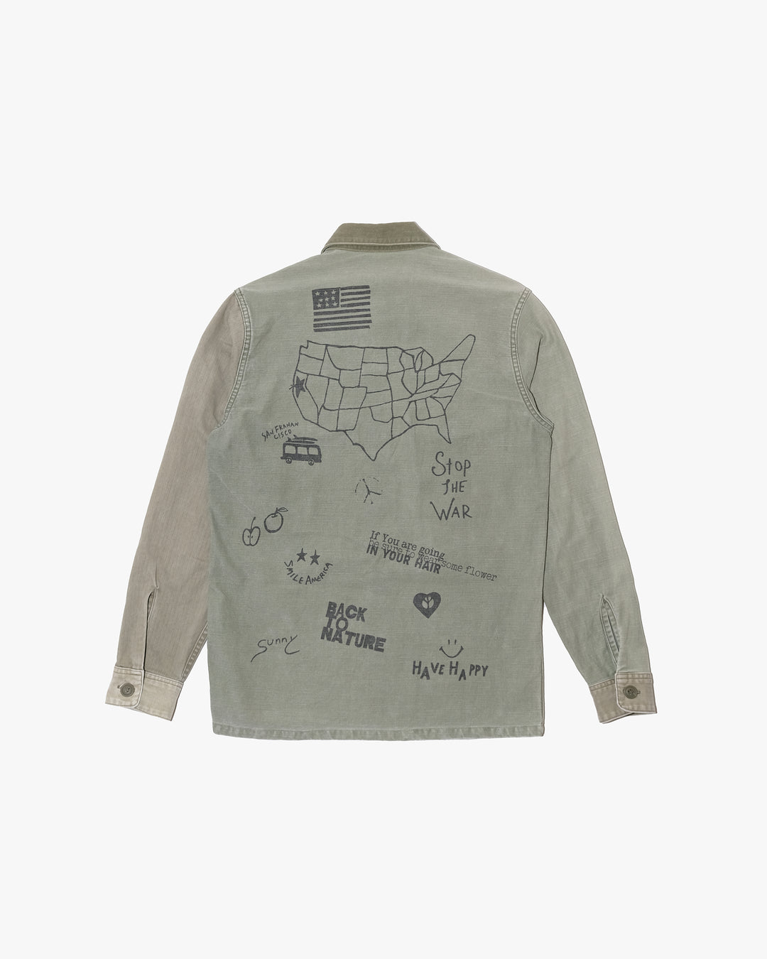 Japanese Repro Military Shirt Jacket, M, Salt Water Cowboy, Graffiti Khaki
