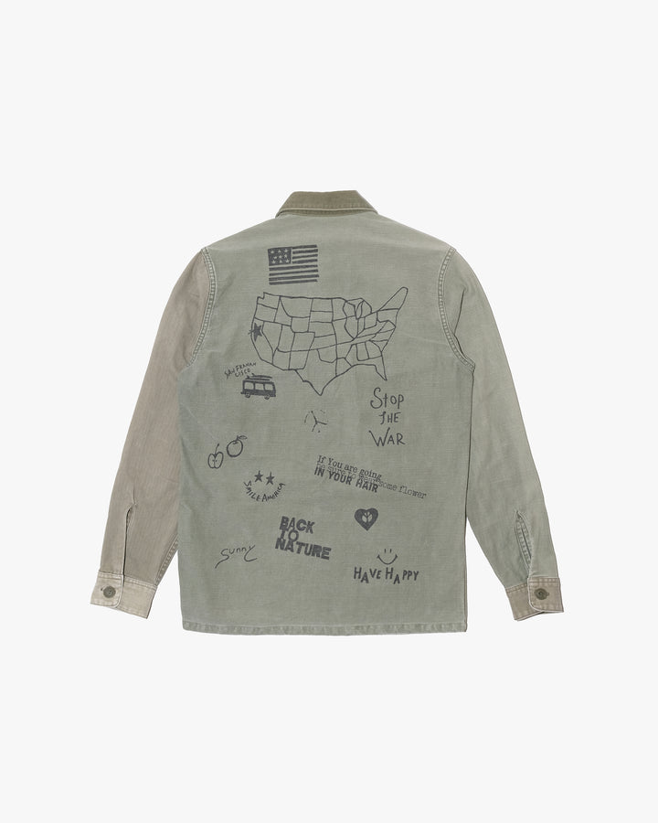 Japanese Repro Military Shirt Jacket, M, Salt Water Cowboy, Graffiti Khaki