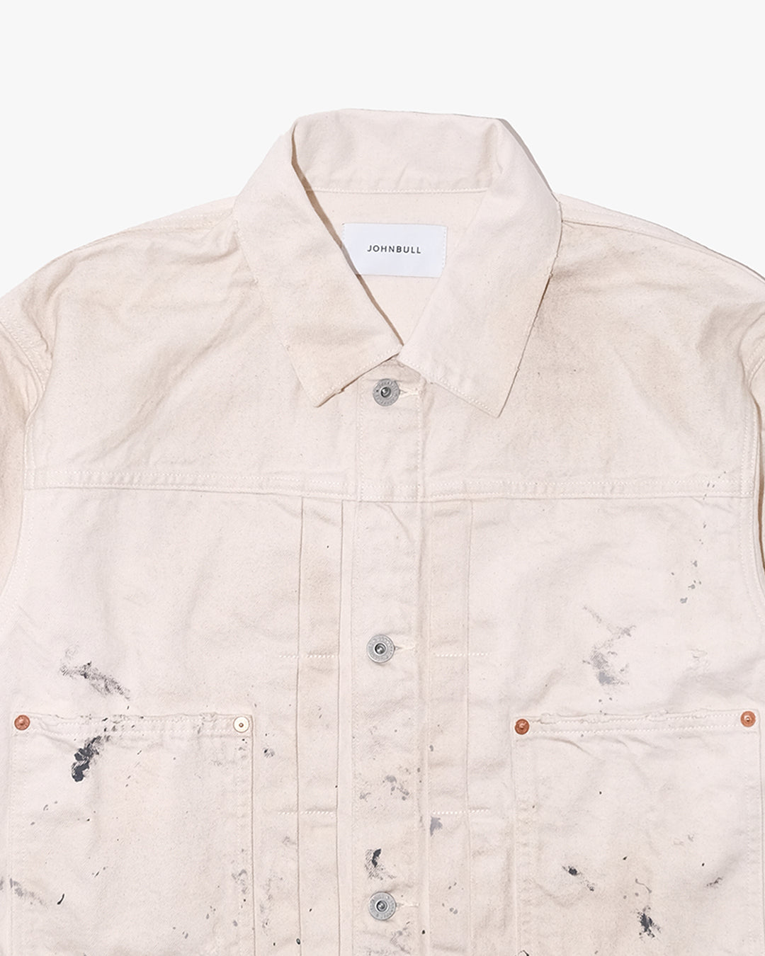 Japanese Repro Denim Jacket, M, John Bull, Ecru with Paint-Splatter Pattern