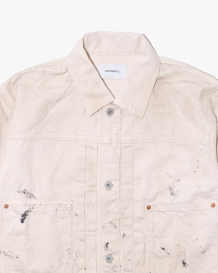 Japanese Repro Denim Jacket, M, John Bull, Ecru with Paint-Splatter Pattern