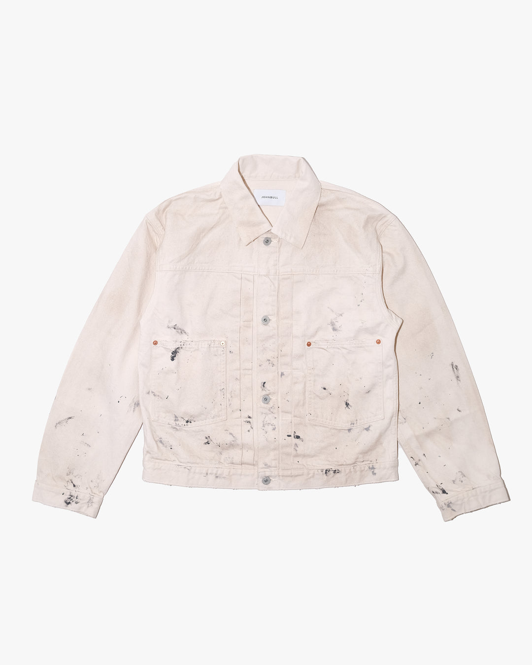 Japanese Repro Denim Jacket, M, John Bull, Ecru with Paint-Splatter Pattern