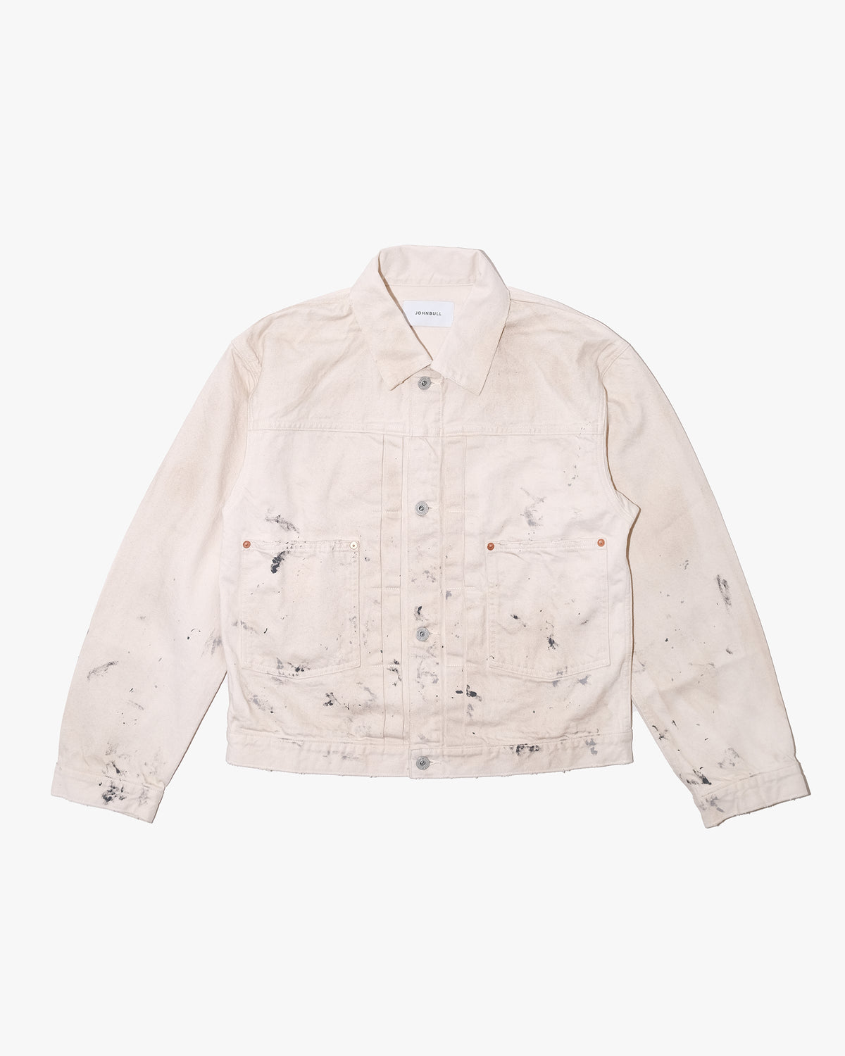Japanese Repro Denim Jacket, M, John Bull, Ecru with Paint-Splatter Pattern