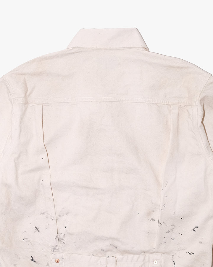 Japanese Repro Denim Jacket, M, John Bull, Ecru with Paint-Splatter Pattern