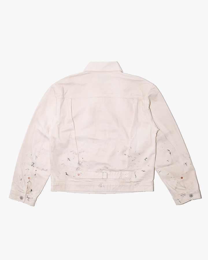 Japanese Repro Denim Jacket, M, John Bull, Ecru with Paint-Splatter Pattern