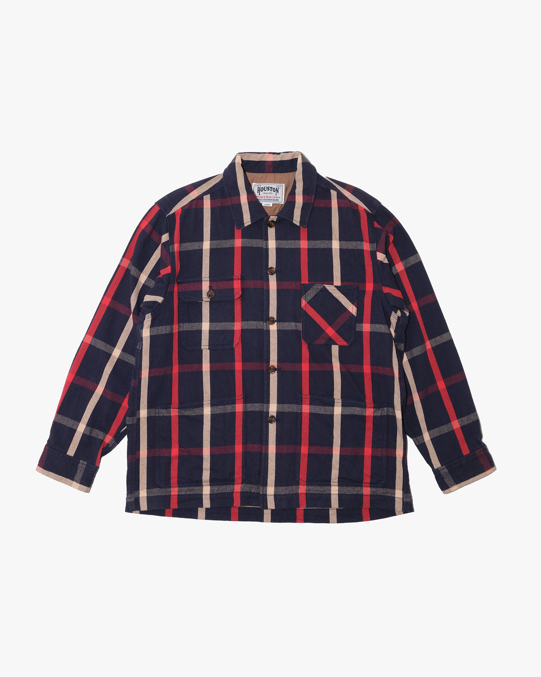Japanese Repro Flannel Shirt Jacket, L, Houston, Red and Beige Check