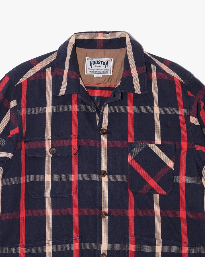Japanese Repro Flannel Shirt Jacket, L, Houston, Red and Beige Check
