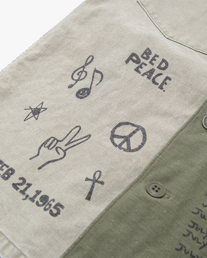 Japanese Repro Military Shirt Jacket, M, Salt Water Cowboy, Graffiti Khaki