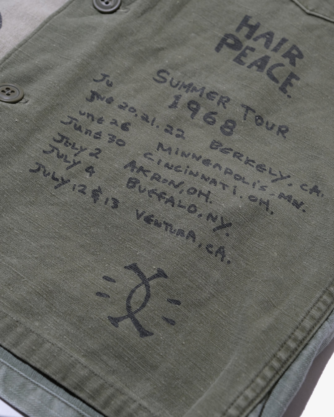 Japanese Repro Military Shirt Jacket, M, Salt Water Cowboy, Graffiti Khaki