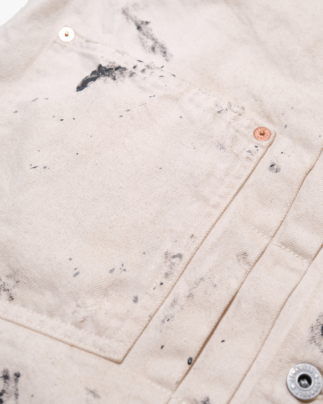 Japanese Repro Denim Jacket, M, John Bull, Ecru with Paint-Splatter Pattern